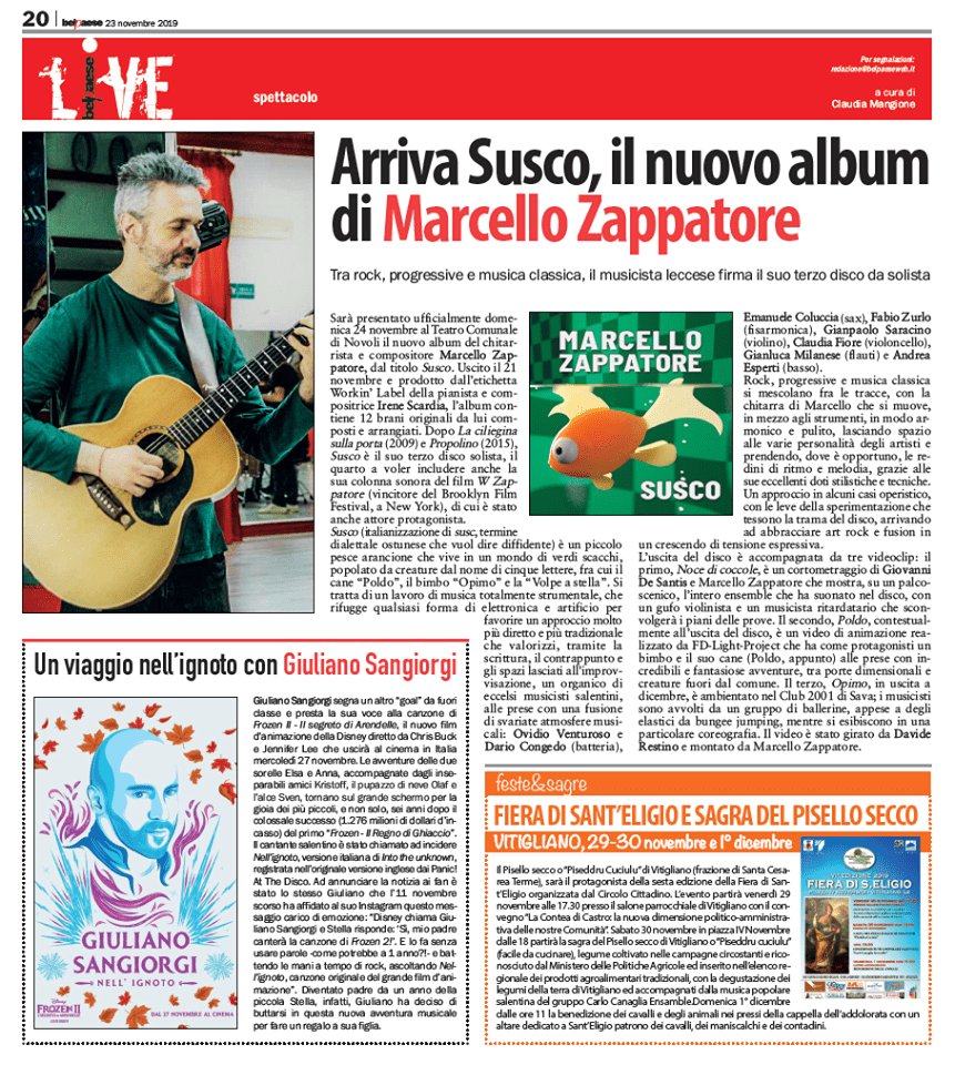 Susco il nuovo album di Marcello Zappatore su BELPAESE